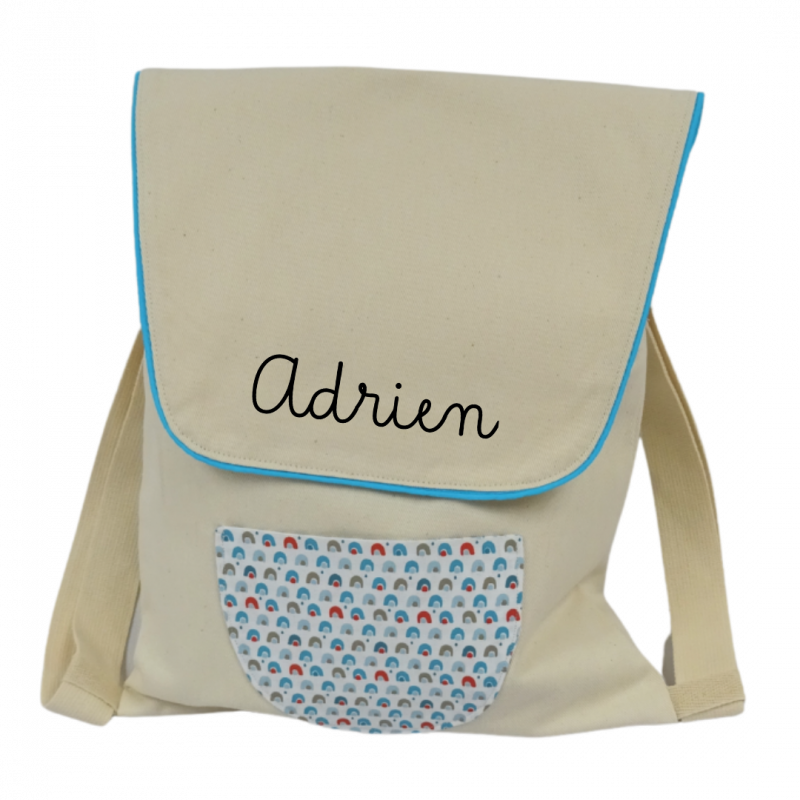 Sac à dos crèche personnalisé - Adrien - sac à dos crèche pour enfant arc en ciel turquoise - Abraca-bébé