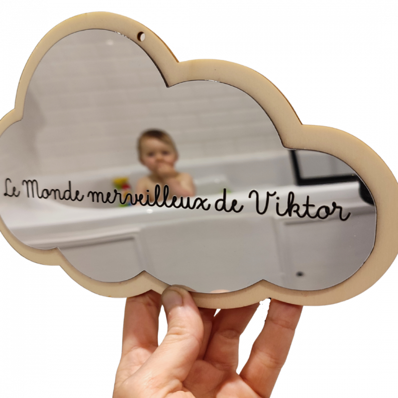 Miroir nuage - Décoration murale chambre d'enfant -miroir enfant personnalisé - Abraca-bébé-1