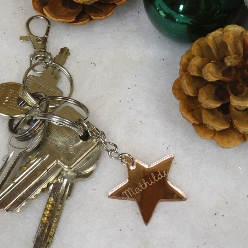 Porte clés étoiles personnalisé - Porte clé de noël étoile- Miroir rose-Abraca-bébé-03