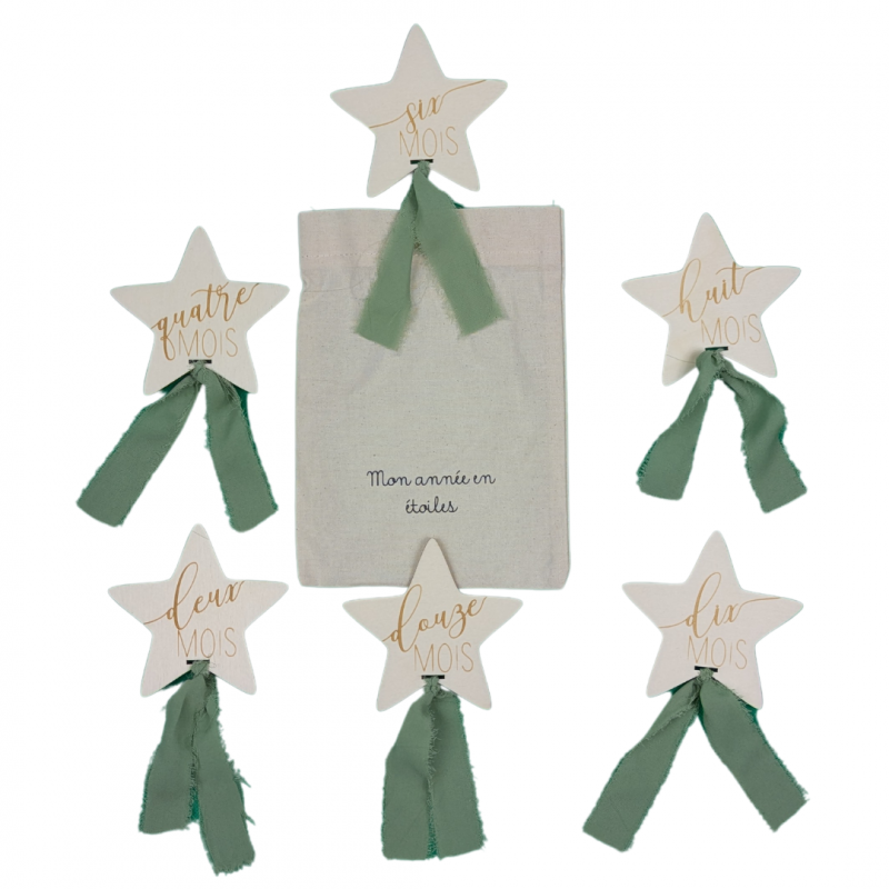 Set de 6 Cartes Étapes Gravées Étoiles Filantes en Bois et Mousseline de Soie – Image 2