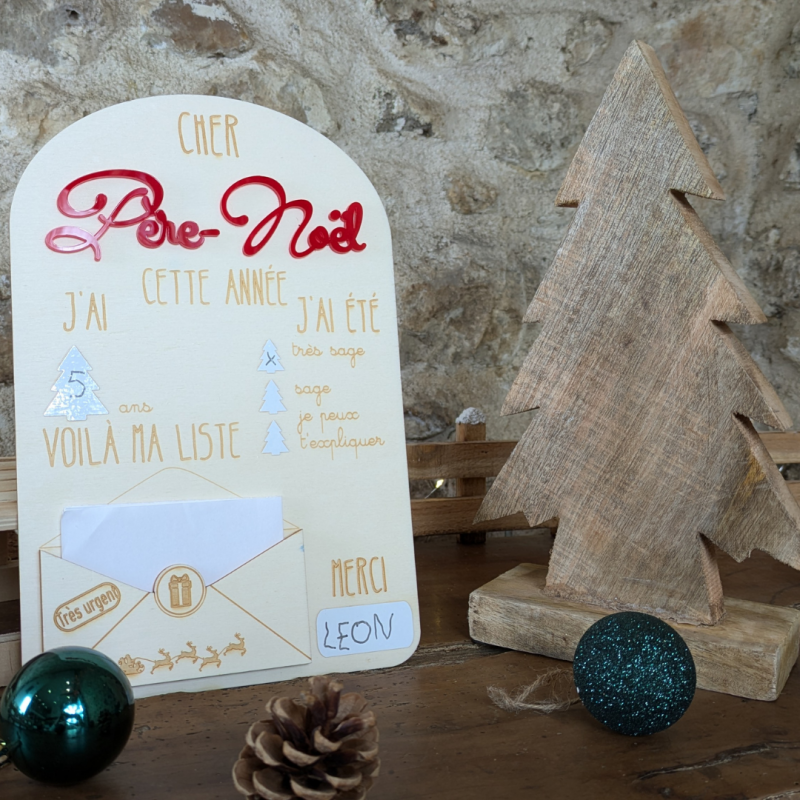 Lettre Réutilisable pour le Père Noël en Bois et PMMA – Image 3